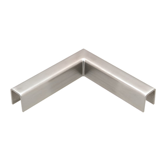 Brushed stainless 90 slip-fit cap rail corner for 1/2" or 5/8" glass, 316 stainless (SKU GRL10HBS)