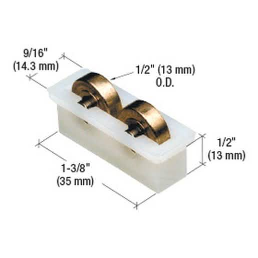 CRL 1/2" Flat Edge Brass Window Roller Assembly with 9/16" Housing for Smooth Operation