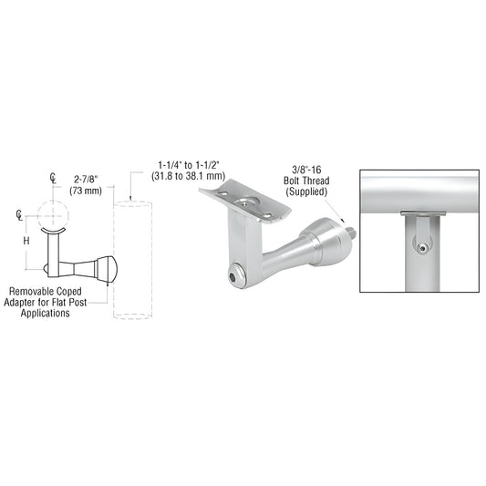 HR2SPMA aluminum mill-finish post-mounted handrail bracket for Schedule 40 posts, fits 1.5-2 in tubing, adjustable angle.