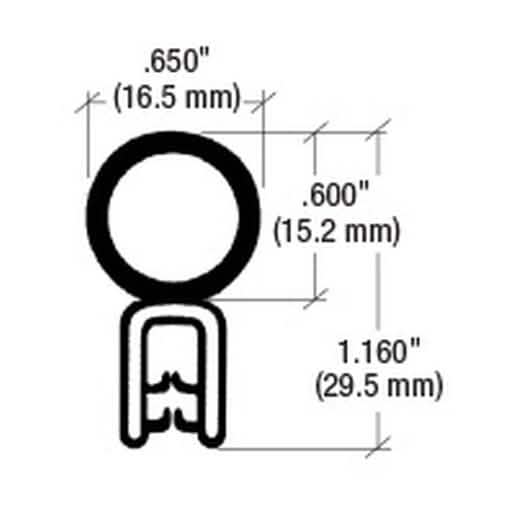 Close-up of CRL Black Vertical Bulb Trim Seal® for weatherproof sealing and noise reductio