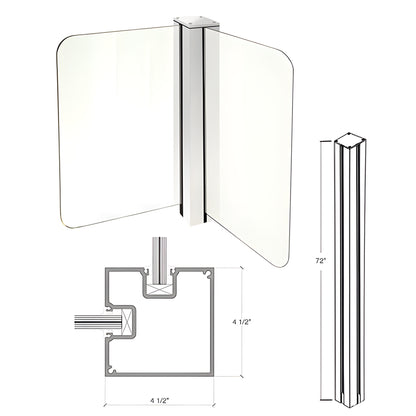 Cielo Post windscreen aluminum post with glass panels, metallic silver, 72" tall, 3-1/4" trim - SKU C72CRKS