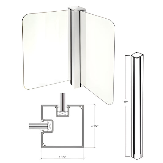 Cielo Post windscreen aluminum post with glass panels, metallic silver, 72" tall, 3-1/4" trim - SKU C72CRKS