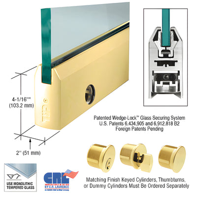 CRL Polished Brass Tapered Door Rail w/ Lock 35-3/4 for 1/2-in Glass