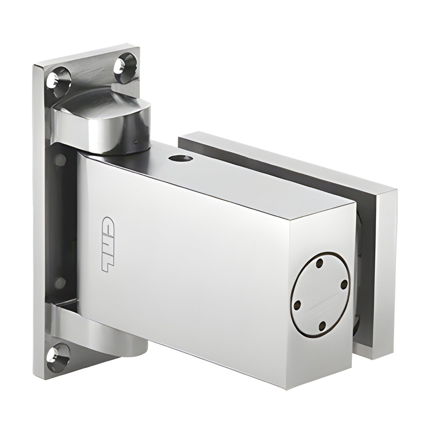 H8060SA satin anodized aluminum one-way wall-mount oil-dynamic hinge for 3/8-1/2 in glass doors, self-closing, hold-open.