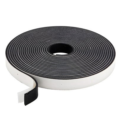Black self-adhesive sponge rubber weatherstrip roll for sliding doors, SKU D9425.