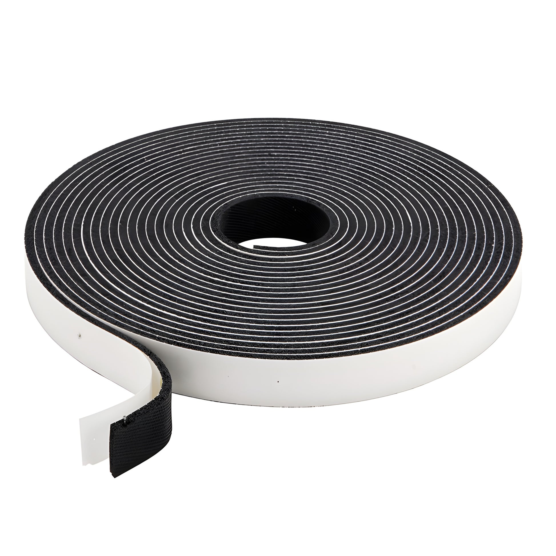 Black self-adhesive open-cell sponge rubber weatherstrip roll, 3/16 in x 1 in x 50 ft - SKU D3850