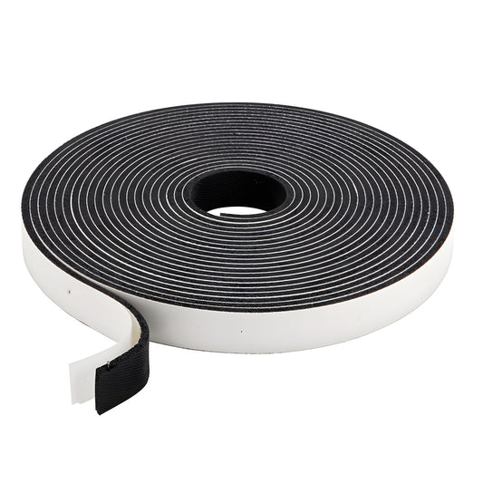 Black self-adhesive sponge rubber weatherstripping roll (D4450), 1/4" x 1/2" x 50ft, open-cell cushioning tape