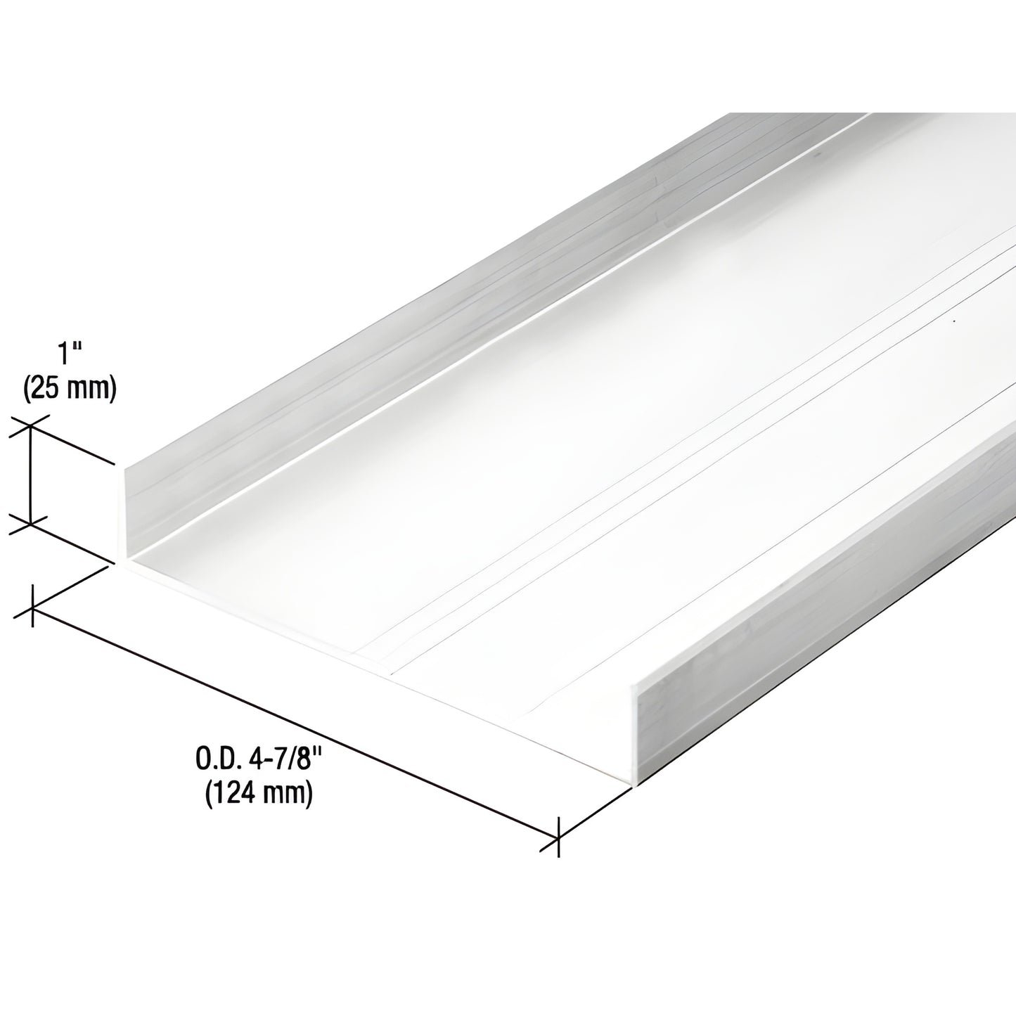 Aluminum CRL 487 office partition extrusion channel, silver finish, 1" tall 4 7/8" wide, for sidelites/partitions.