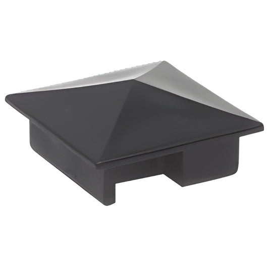 Black plastic pyramidal snap-in sculptured post cap, 1-5/16 in square (SKU 6406001)