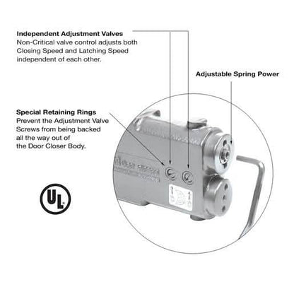 CRL Adjustable Spring Power 90º Hold Open Overhead Concealed Closer Body Only - Image 2
