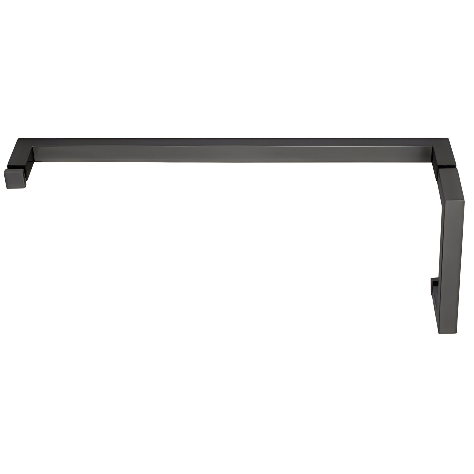 SKU SQ8X24MBL matte black square brass shower pull and 24" towel bar combo, glass mount, modern mitered corners