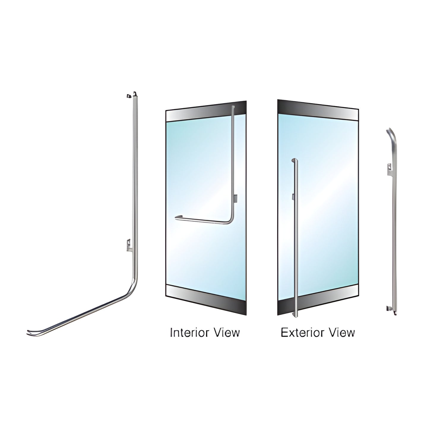 Brushed stainless tubular DRS rail-mount glass door handle DH100M3RBS, 1-1/4" dia, fits 1/2" or 3/4" tempered glass.
