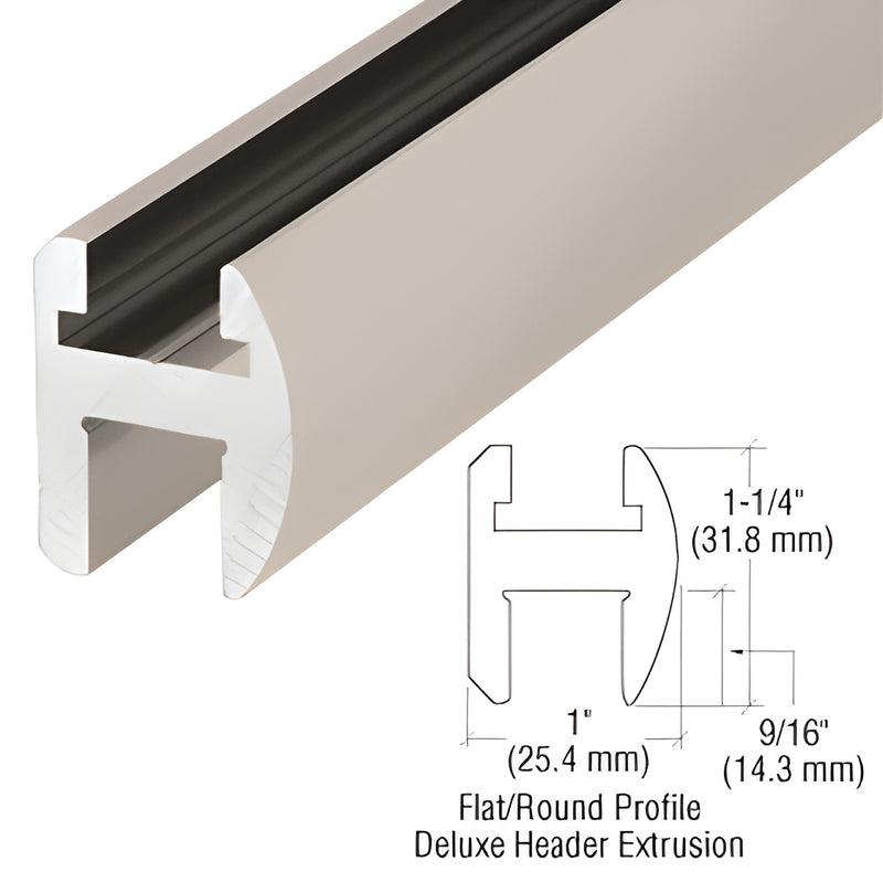 SDH980SN satin nickel aluminum deluxe header extrusion for frameless shower glass, 1-1/4" high, fits 5/16-1/2" glass.