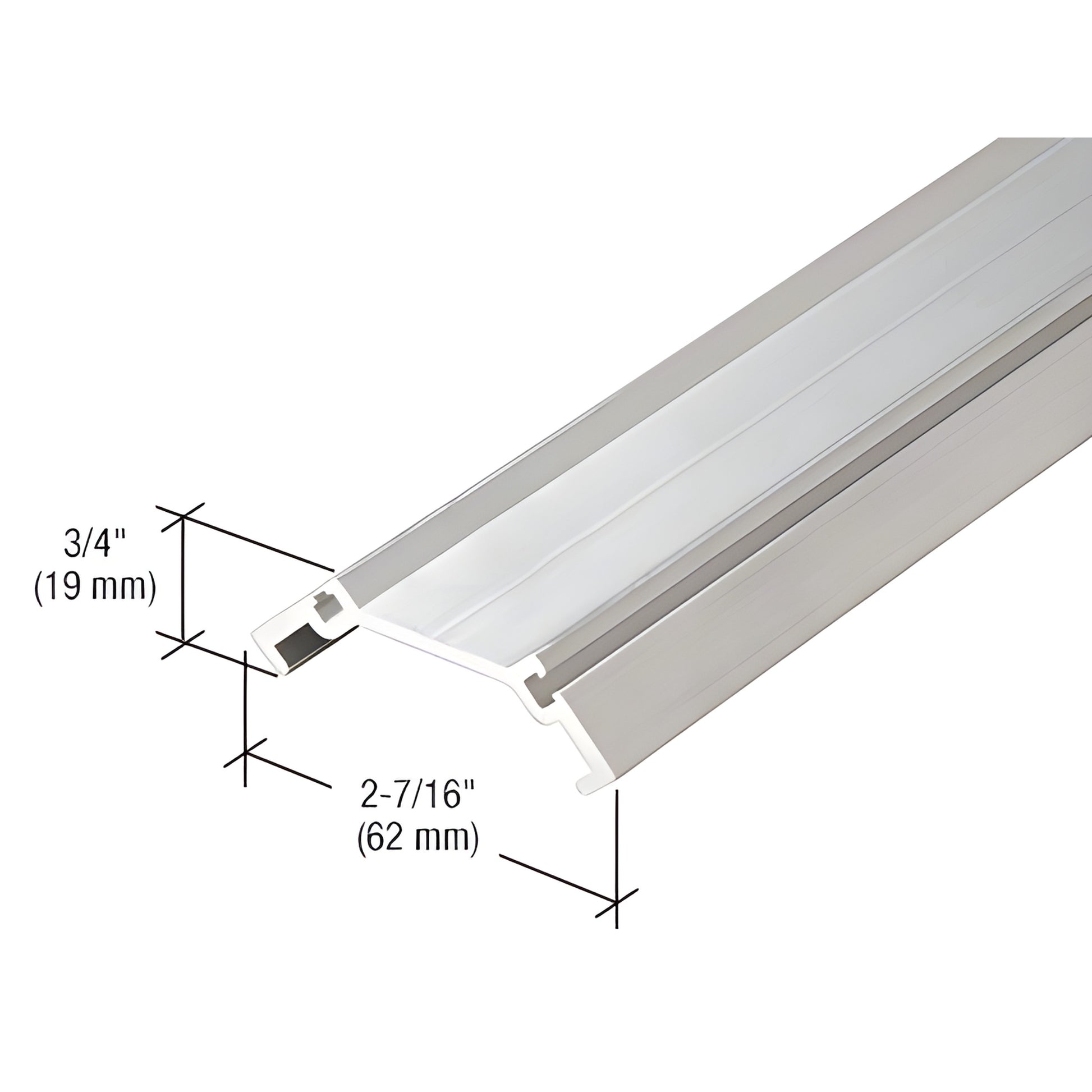 CW96611 clear-anodized 6063-T5 aluminum curtain wall extrusion profile, 2-7/16" (62mm) wide by 3/4" (19mm) high.