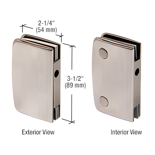 CRL 701CBN brushed nickel glass door privacy lock, exterior & interior views; fits 5/16-1/2 (8-12 mm) tempered glass