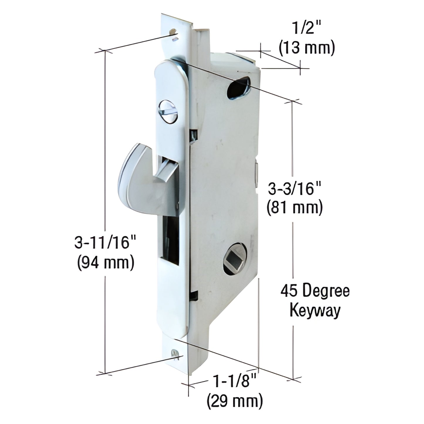 CRL E2121 steel mortise hook lock, 1/2" housing, round faceplate, adjustable hook, 45 keyway, fits Adams Rite doors.