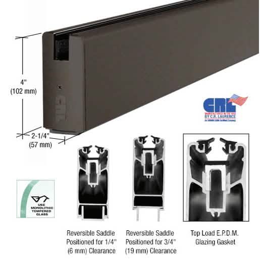 CRL Black Bronze Anodized Sidelite Rail for 3/4" Glass, 4"x120", Square, Sleek Finish