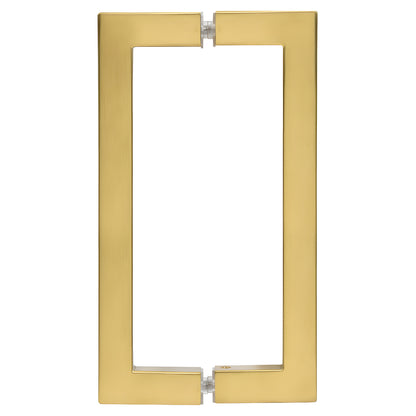 SQ Series square-corner brass pull handle in modern gold, 8" center-to-center back-to-back mount - SKU SQ8X8MG.