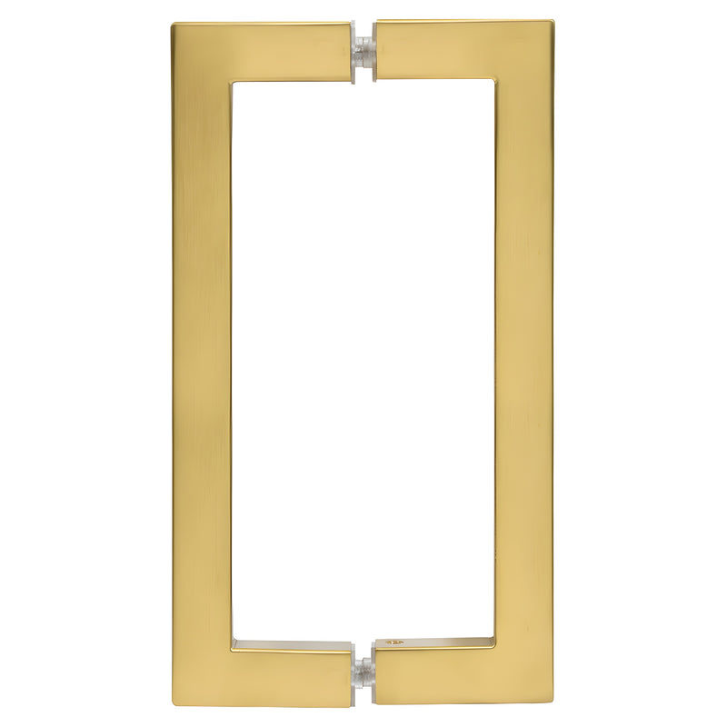 SQ Series square-corner brass pull handle in modern gold, 8" center-to-center back-to-back mount - SKU SQ8X8MG.