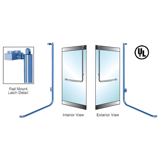 PA100D3RKPT tubular panic rail-mount handle for 1/2-3/4" glass doors, 1-1/4" dia, right-hand reverse, UL listed.