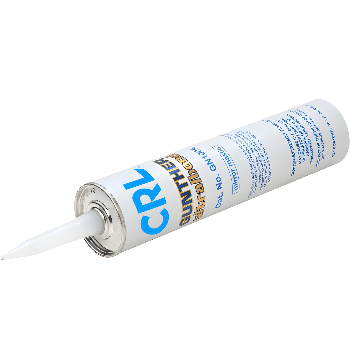 Gunther Ultra/Bond mirror mastic cartridge GN100A, 10.1 fl oz, white tube with applicator nozzle