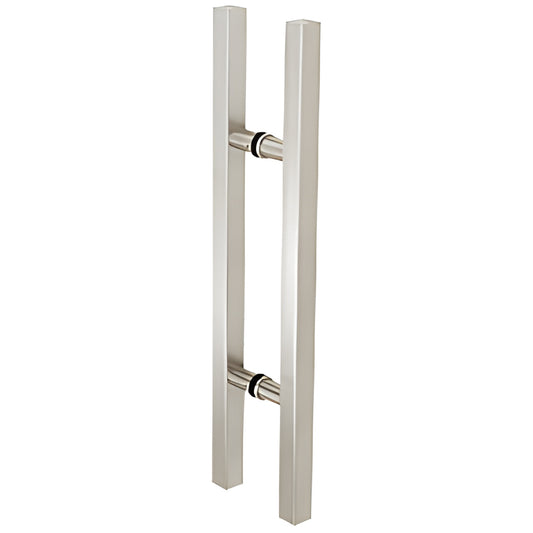 24-inch brushed stainless steel square ladder pull handle for glass doors, back-to-back mount - SKU 24SQRLPBS