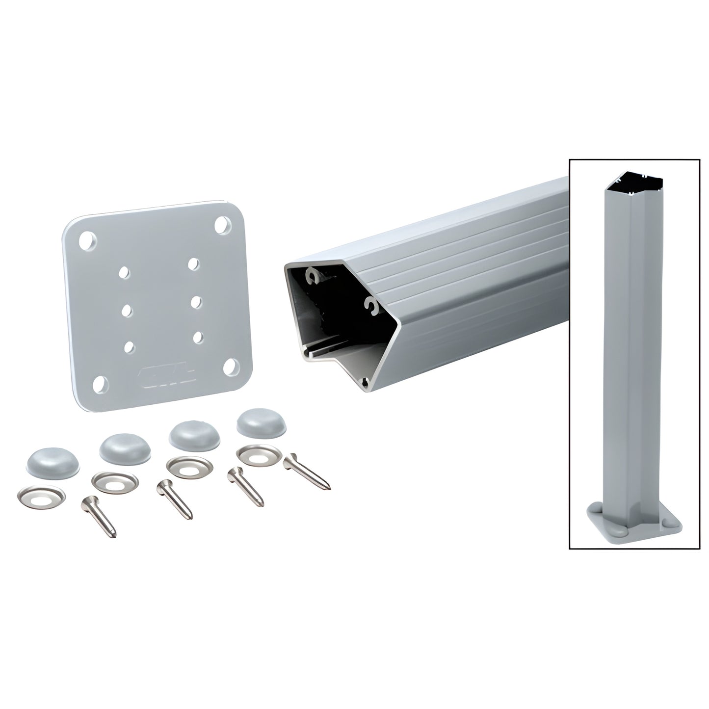 CRL P548KM 135 aluminum post kit, 48 in mill finish post with base plate, gasket, screws and washers.