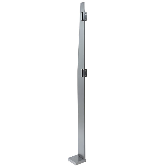 K84REKBSC 84" brushed stainless steel 316 freestanding glass partition post with welded base and glass fittings