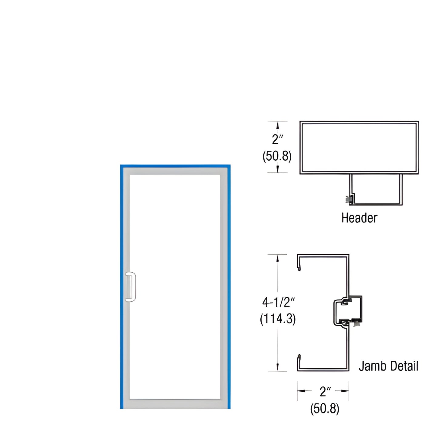 Clear anodized 40" x 86" prepped steel single-door frame (36" x 84" opening) with threshold and jamb/header diagram.