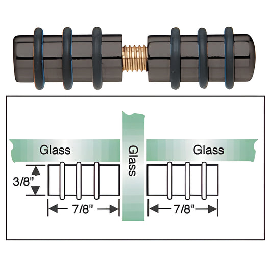 Black brass CRL double glass shelf support with rubber cushion rings, 7/8" arms for 3/16-1/4" (5-6mm) tempered glass - SKU 31
