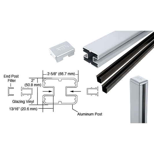 CRL S48CKM aluminum rectangular center post kit (mill finish) with glazing vinyl and end cap, diagram and profile pieces.