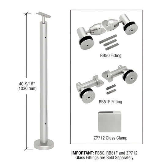 P7F42CBS stainless steel surface-mounted post railing kit, 40-9/16" (1030mm) tall, brushed finish, base plate included.