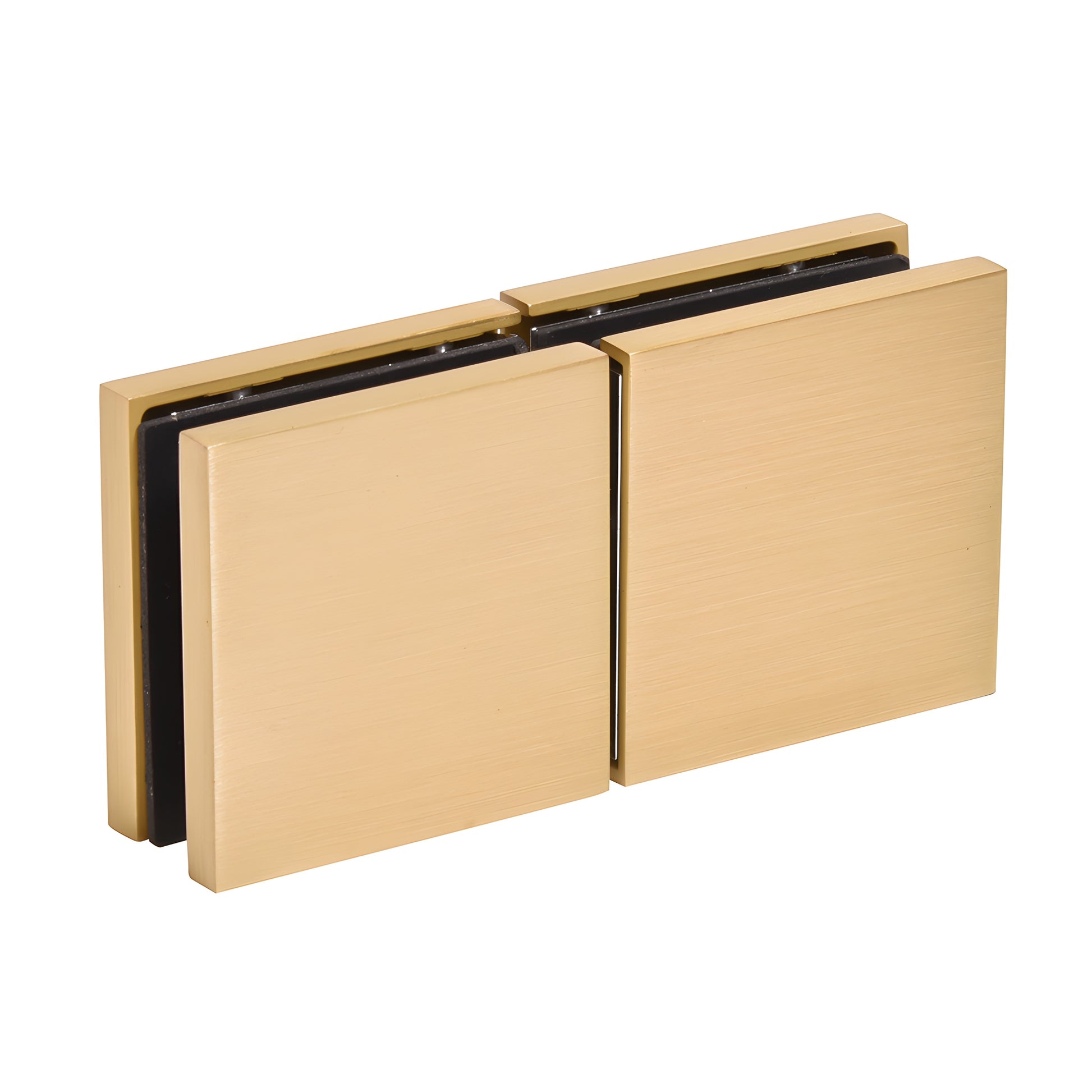 CCS4SB satin brass square clamp for 3/8-1/2 in. frameless shower glass, low-profile with concealed snap cover.