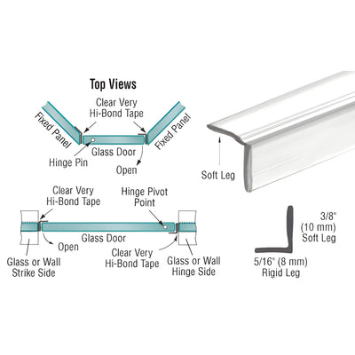 CRL 144" Translucent Vinyl L Glass Door Seal for 3/8" Gap - No Tape