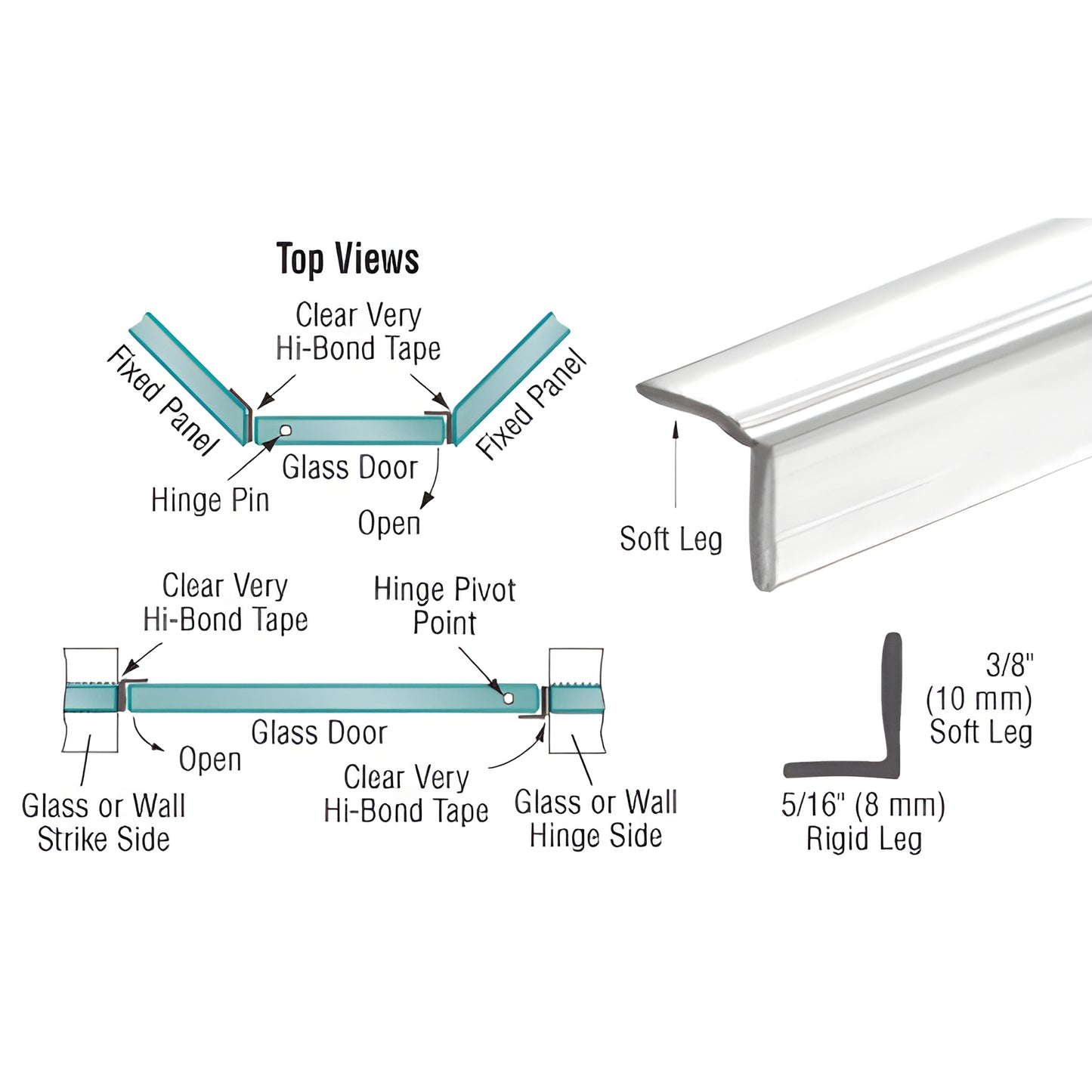 SDTL144 clear vinyl L-seal 144in translucent door/window edge trim with soft and rigid legs, optional clear hi-bond tape