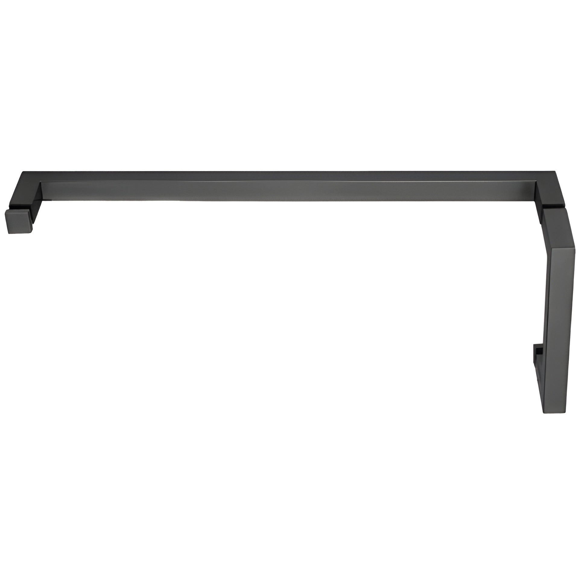 Matte black SQ combo: square-profile brass 6 in pull and 18 in towel bar for frameless glass shower (SKU SQ6X18MBL)
