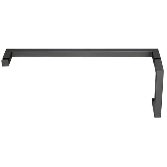 Matte black SQ combo: square-profile brass 6 in pull and 18 in towel bar for frameless glass shower (SKU SQ6X18MBL)