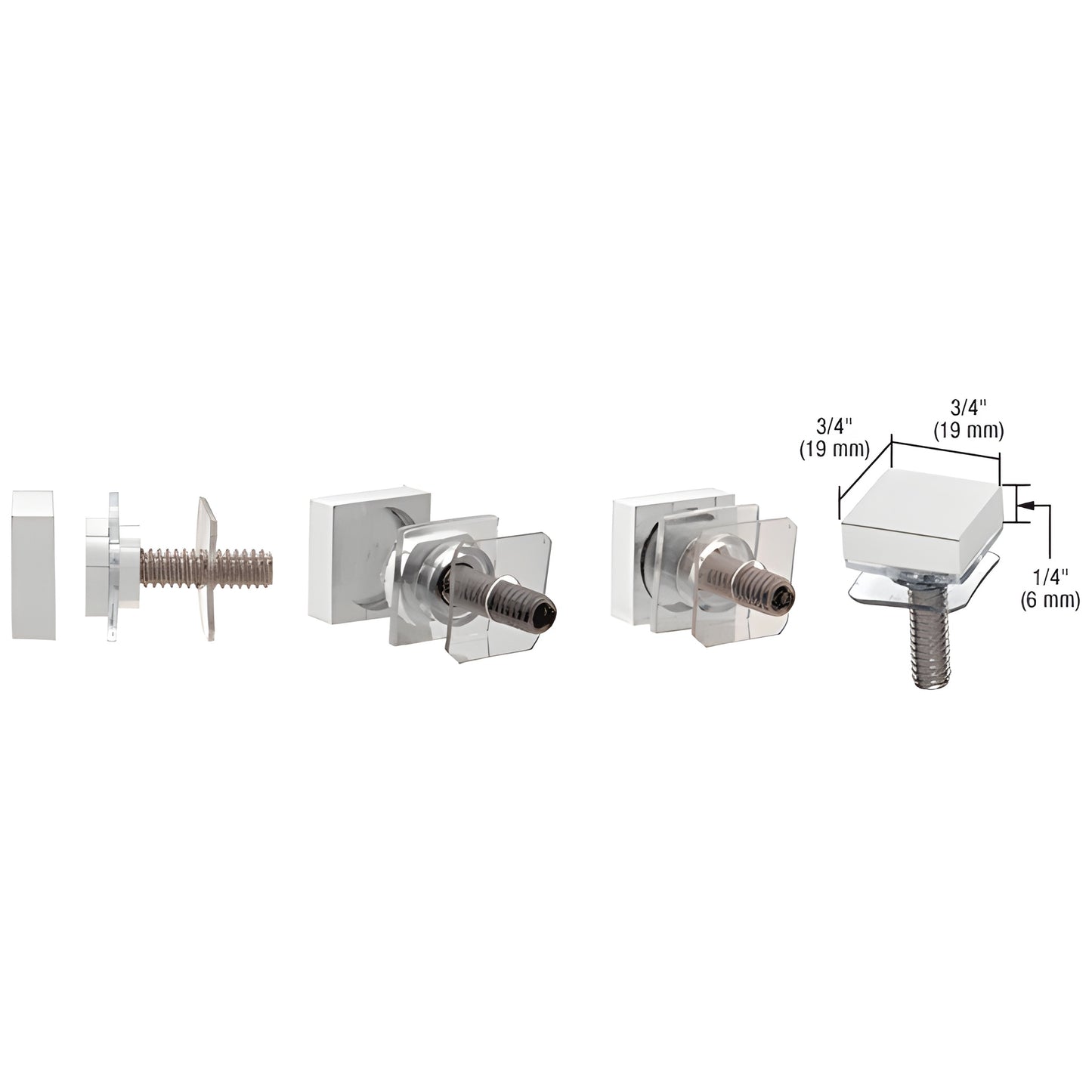 CRL SCAP75SC satin chrome 3/4" square cap assembly standoff with screw and removable indexed cap