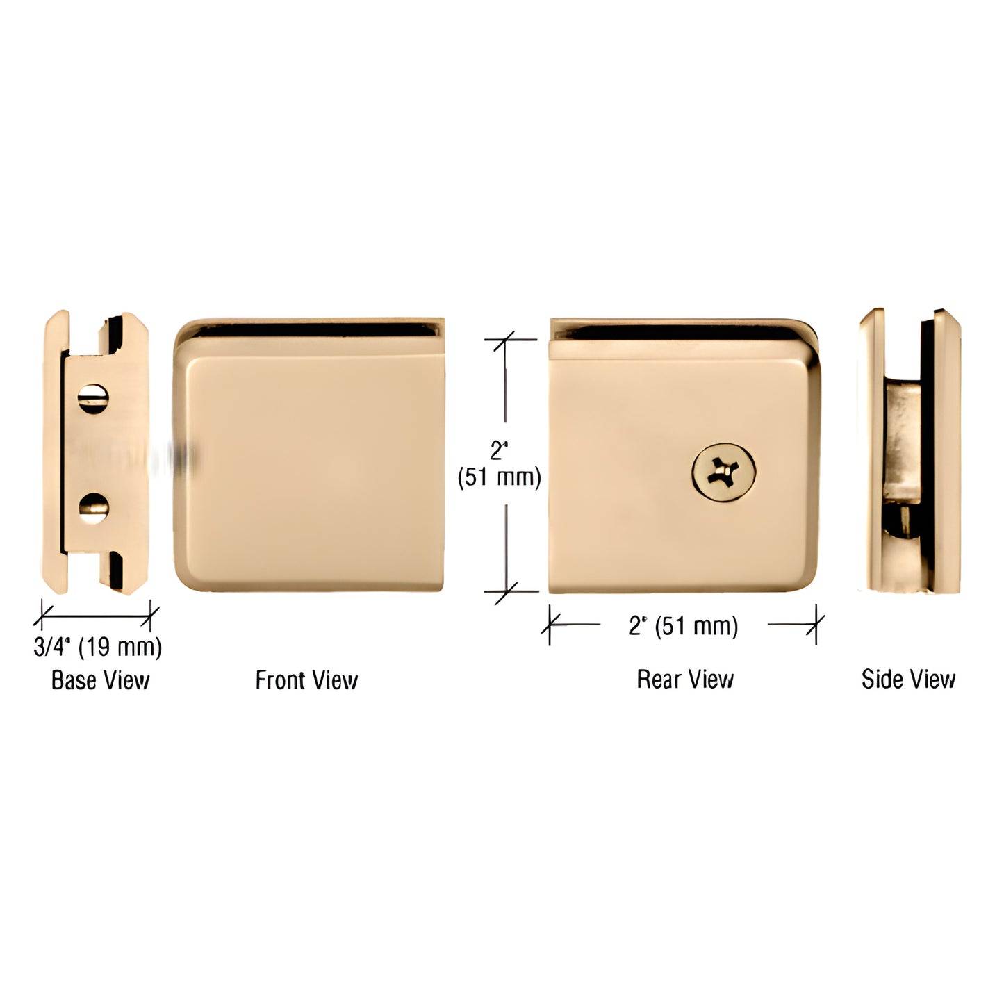 Satin brass beveled wall-mount glass clamp BGCU1SB for 3/8-1/2 in (10-12 mm) frameless shower panels