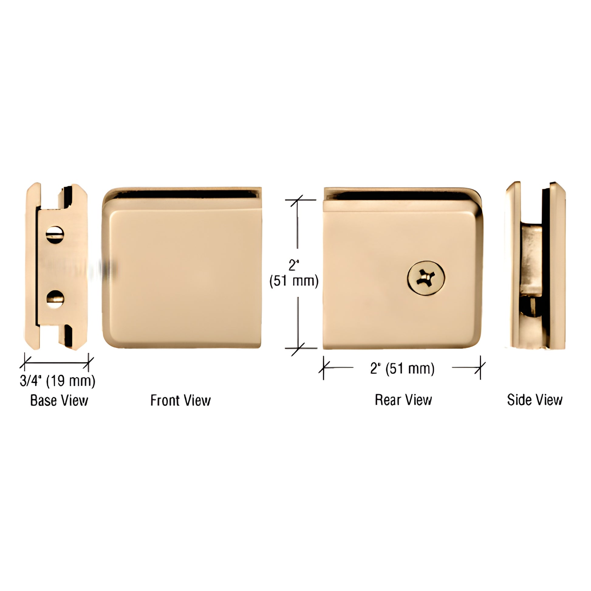 Satin brass beveled wall-mount glass clamp BGCU1SB for 3/8-1/2 in (10-12 mm) frameless shower panels