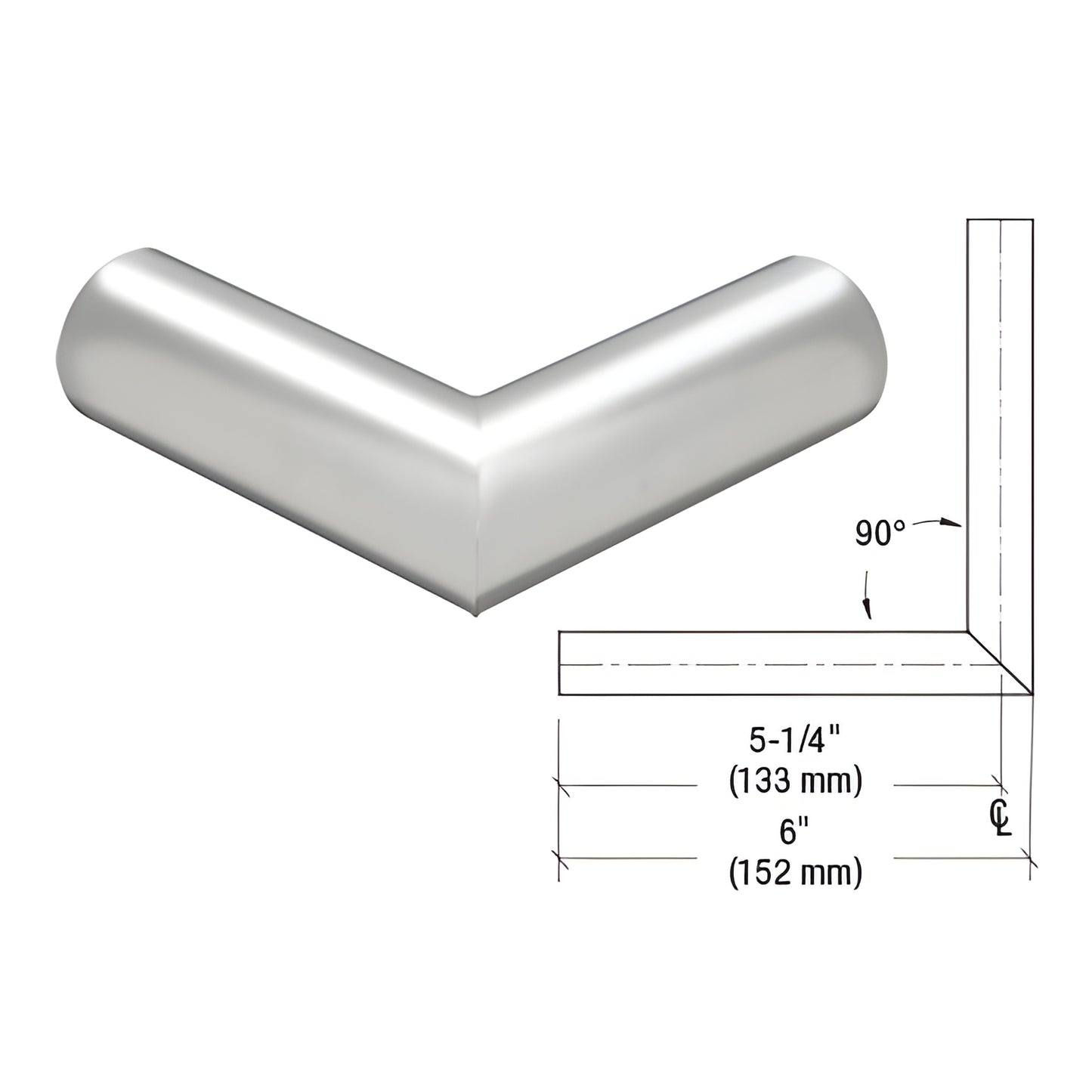 PR15HPS polished stainless steel 90 handrail elbow connector, 5-1/4" (133 mm) projection, 6" overall.