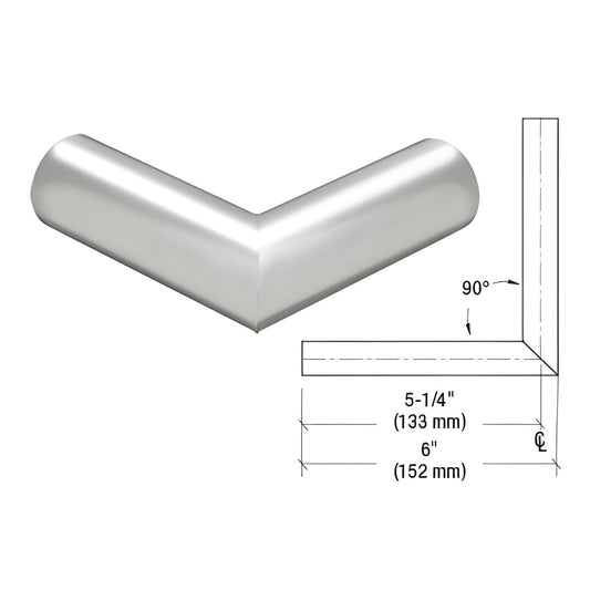 PR15HPS polished stainless steel 90 handrail elbow connector, 5-1/4" (133 mm) projection, 6" overall.