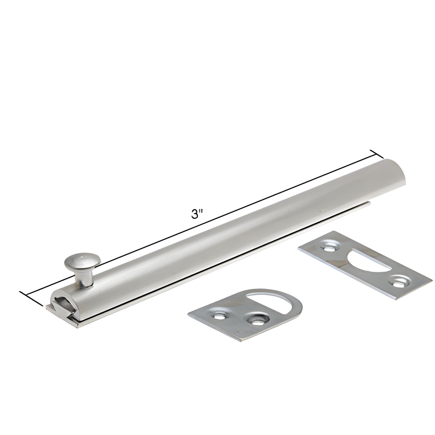 SB973 anodized aluminum 3-inch slide bolt with surface and mortise strike plates and screws