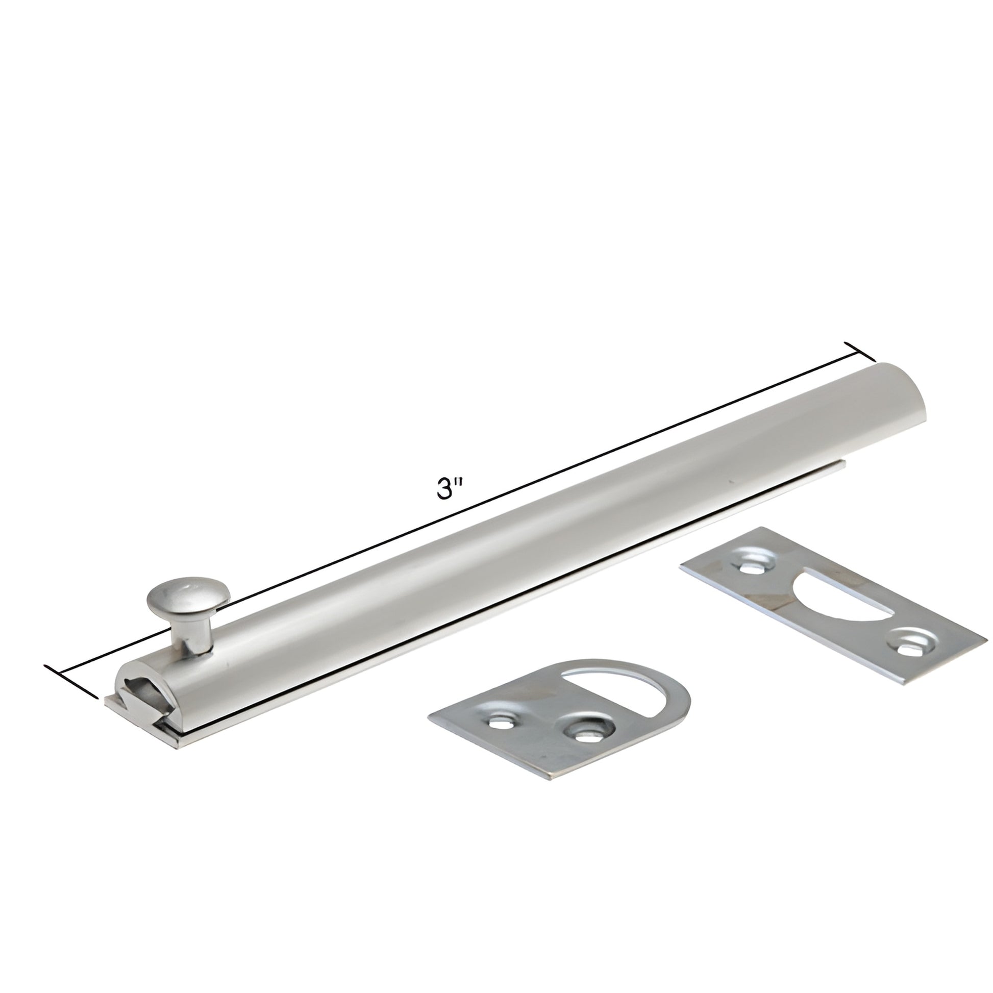 SB973 anodized aluminum 3-inch slide bolt with surface and mortise strike plates and screws