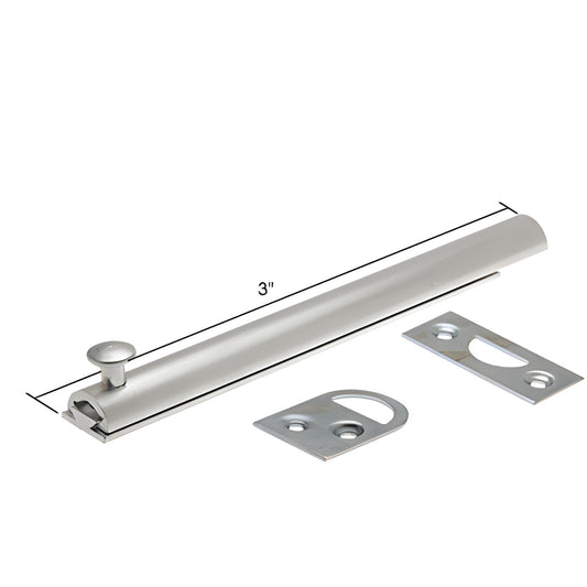 SB973 anodized aluminum 3-inch slide bolt with surface and mortise strike plates and screws