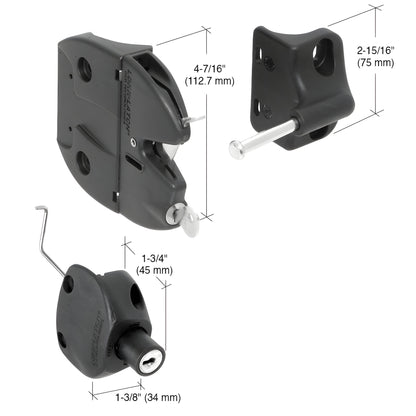 Black Lokk Latch LLA2RBL key locking gate latch kit, glass reinforced polymer with stainless pin for round pipe fences