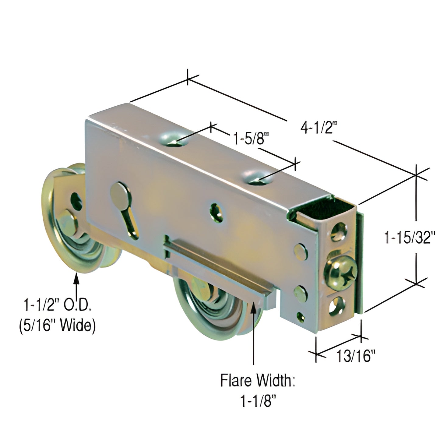 D1924 steel tandem sliding glass door roller assembly, adjustable housing, two 1.5" concave steel rollers.