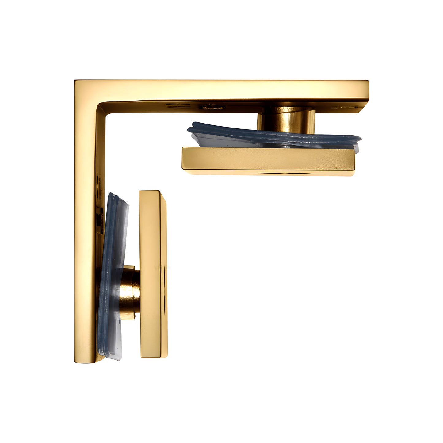 SGC90SB satin brass square 90 glass-to-glass clamp for 3/8-1/2 in (10-12mm) frameless shower panels