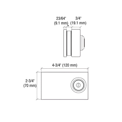 Matte black CRL slip-on patch lock (SKU 01P12MBL) for 1/2 in tempered glass doors, cylinder lock with key visible.