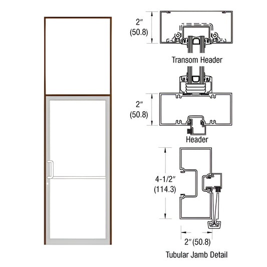 Black bronze anodized aluminum door frame with transom, tubular jambs and threshold, gear-hinge prep - SKU FR91822